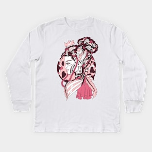 Pink and White Beauty Queen Kids Long Sleeve T-Shirt